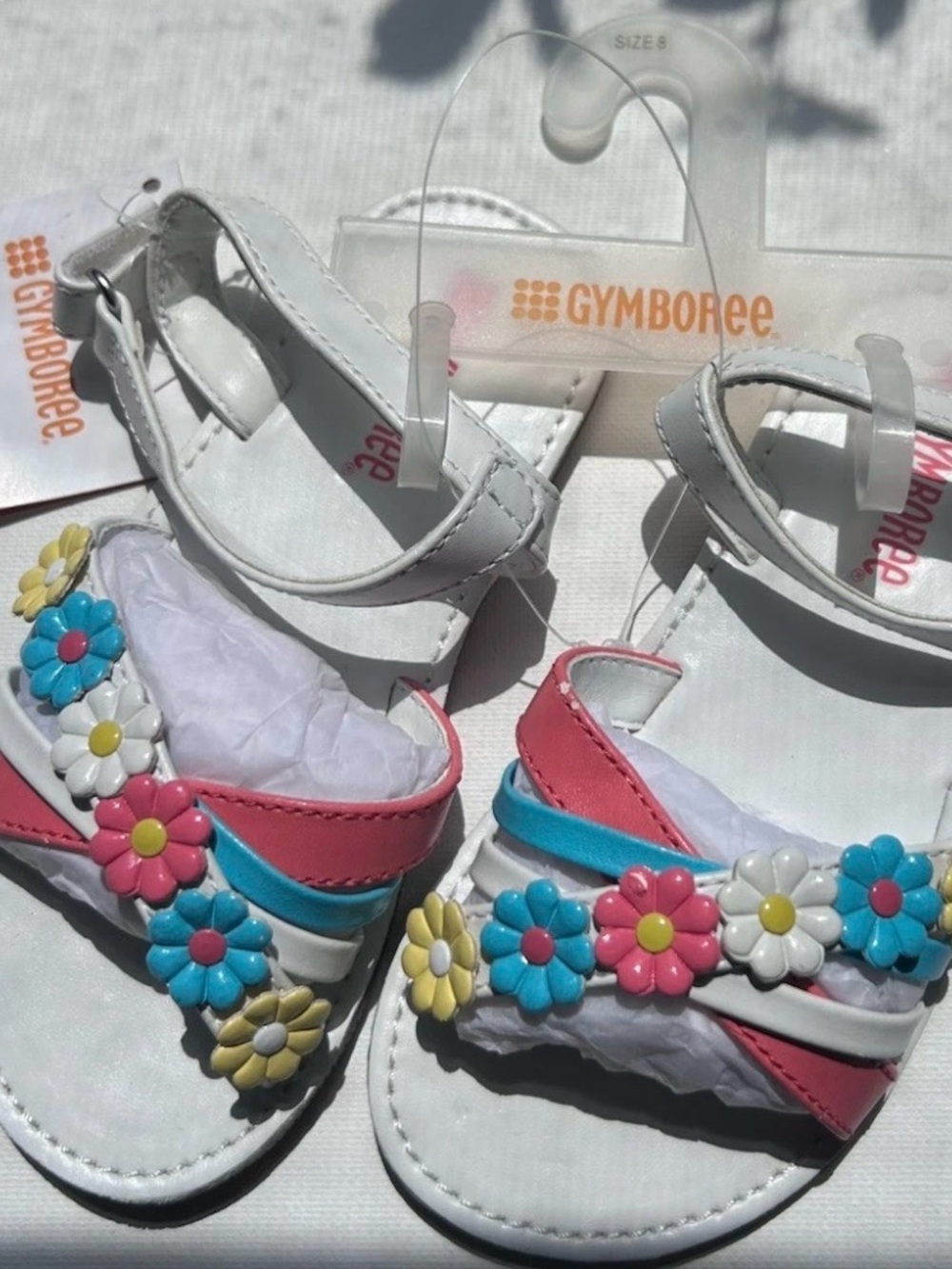 Gymboree Girls Size 8 White Sandals with Pastel Floral Embellishment